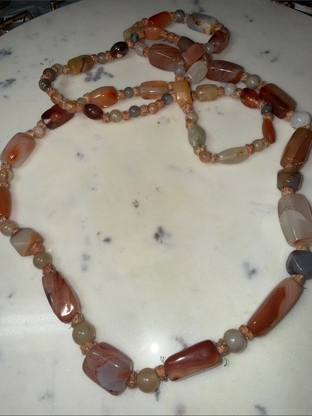 Multi-Stone Agate Bead Necklace in Brown & Cream